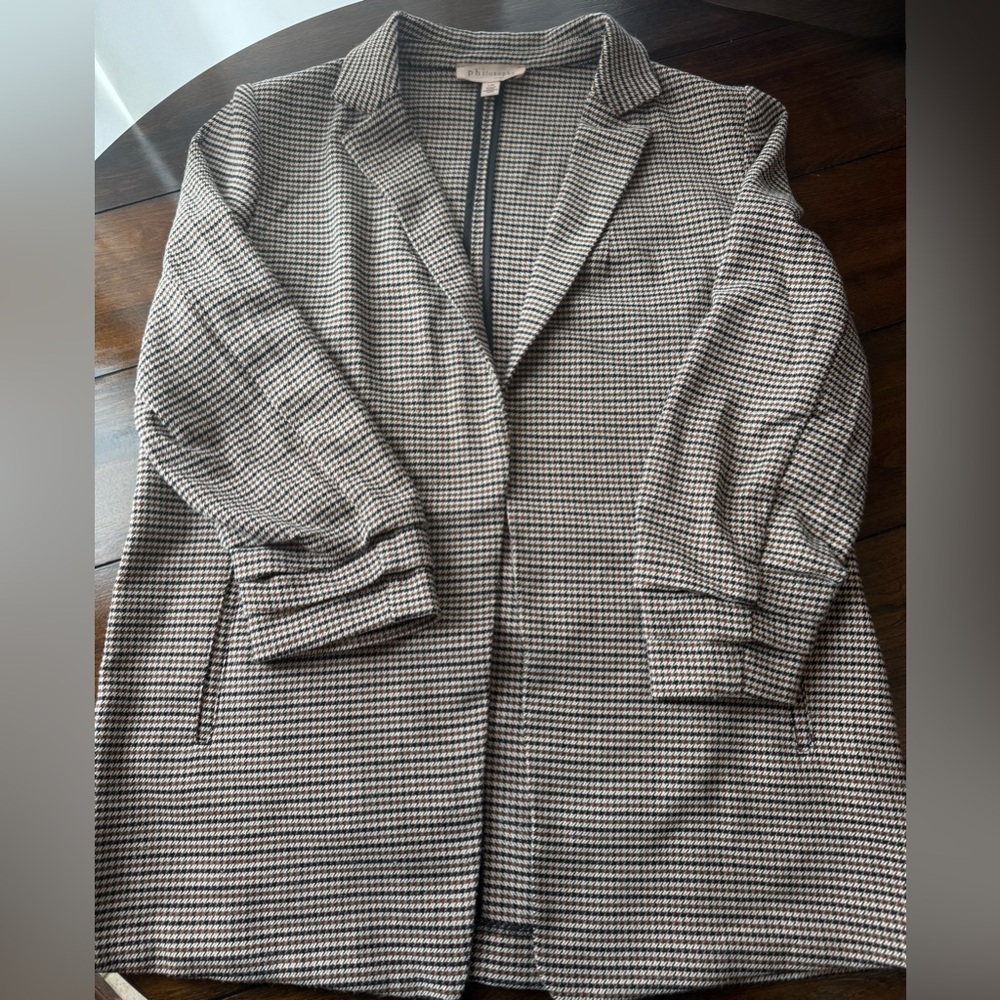 Philosophy Plaid Houndstooth Brown Scrunch Sleeve Blazer Womens Size Large